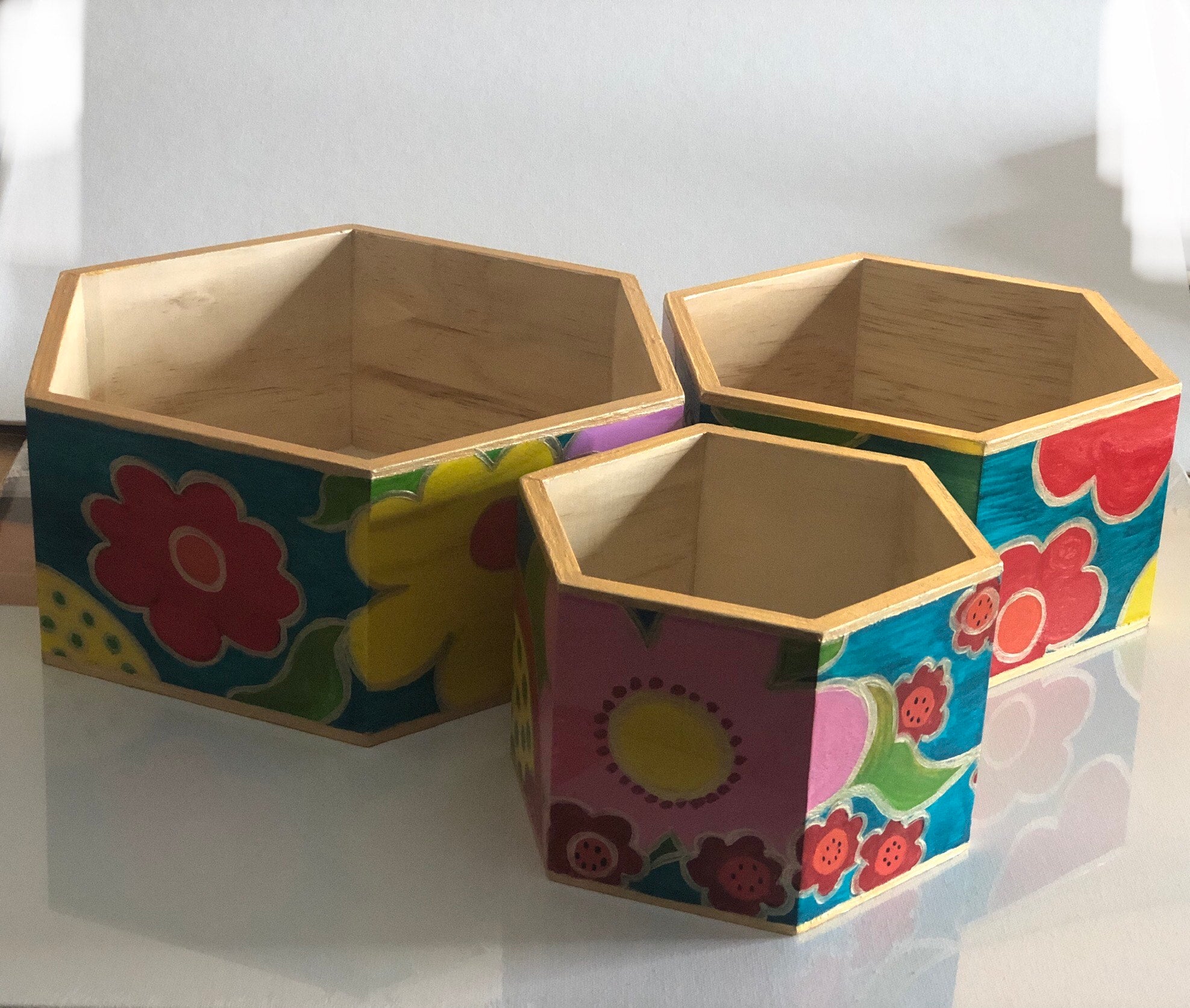 Blossom wood bin -Set of 3